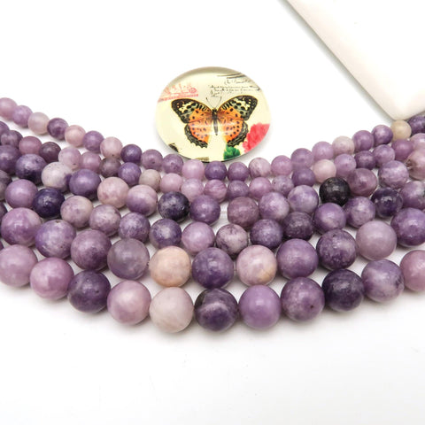 Natural Lepidolite Beads 6mm 8mm 10mm 12mm Violet Purple Lepidolite Gemstone Round Stone Loose Beads for Bracelets Jewelry Making