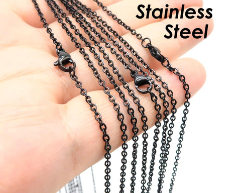 Stainless Steel Necklace Chain Black, Wholesale Black Chain Necklaces for Women Men, Tarnish Free Black Necklace for Jewelry Making