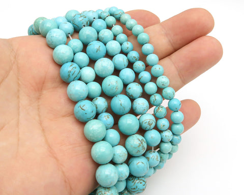 Natural Blue Turquoise Beads Smooth Round 4mm 6mm 8mm 10mm 12mm Genuine Turquoise Gemstone Loose Beads for Bracelets Jewelry Making