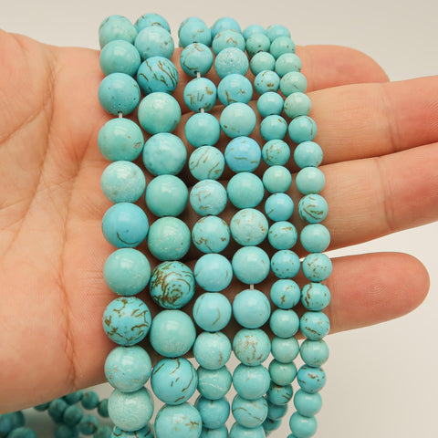 Natural Blue Turquoise Beads Smooth Round 4mm 6mm 8mm 10mm 12mm Genuine Turquoise Gemstone Loose Beads for Bracelets Jewelry Making