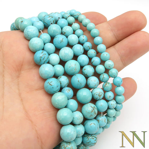 Natural Blue Turquoise Beads Smooth Round 4mm 6mm 8mm 10mm 12mm Genuine Turquoise Gemstone Loose Beads for Bracelets Jewelry Making