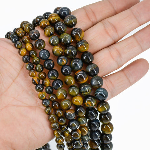 Blue Tiger's Eye Beads, Natural Stone Beads, Genuine Stone Beads, Blue Tiger's Eye Beads, Round Gemstone Beads for Necklace Bracelet Making