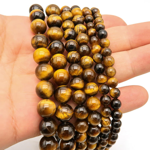 Natural Tiger's Eye Beads 4mm 6mm 8mm 10mm Round High Quality Loose Beads Yellow Tigers Eye Gemstone Beads for Bracelets Jewelry Making