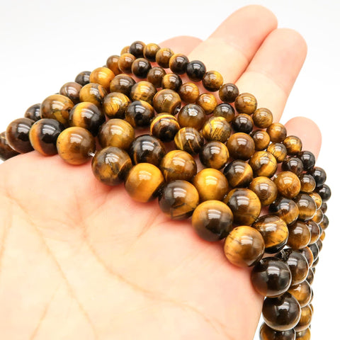 Natural Tiger's Eye Beads 4mm 6mm 8mm 10mm Round High Quality Loose Beads Yellow Tigers Eye Gemstone Beads for Bracelets Jewelry Making