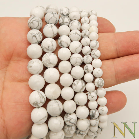 Natural White Turquoise Beads Smooth Round 4mm 6mm 8mm 10mm Round Genuine Howlite Beads White Buffalo Turquoise Gemstones for Jewelry Making