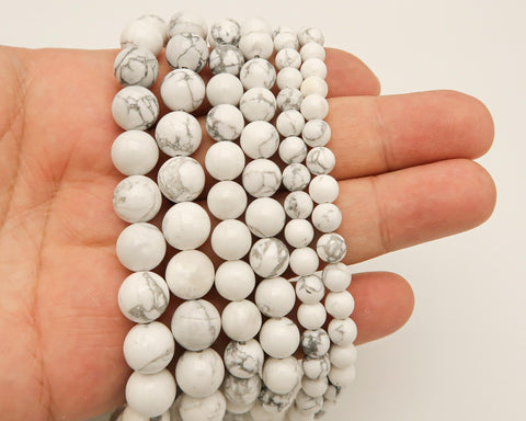 Natural White Turquoise Beads Smooth Round 4mm 6mm 8mm 10mm Round Genuine Howlite Beads White Buffalo Turquoise Gemstones for Jewelry Making