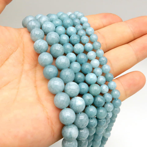 Natural Aquamarine Beads 6mm 8mm 10mm 12mm Round Aquamarine Natural Stone Loose Beads Gemstone for Bracelets Jewelry Making