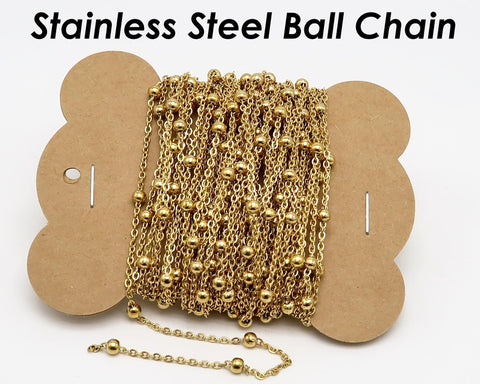 Stainless Steel Satellite Bead Chain Gold Silver, Cable Chain with Large Beads, Ball Chain, Bulk Stainless Steel Chain for Jewelry Making