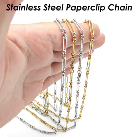 10 Feet x Paper Clip Chain Gold Silver, Stainless Steel Chain Bulk PaperClip Chain, Rectangle Link Chain for Jewelry Making