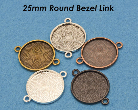 25mm Round Bezel Connector with 2 Loops, Dual Loop Pendant Tray Cabochon Setting, Connector Bezel Pendant Blank for Jewelry Making