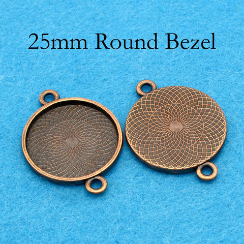 25mm Round Bezel Connector with 2 Loops, Dual Loop Pendant Tray Cabochon Setting, Connector Bezel Pendant Blank for Jewelry Making