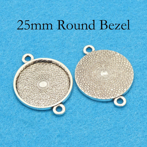 25mm Round Bezel Connector with 2 Loops, Dual Loop Pendant Tray Cabochon Setting, Connector Bezel Pendant Blank for Jewelry Making