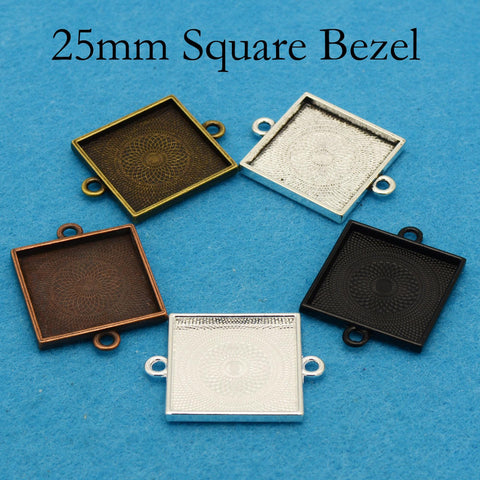 25mm Round Bezel Connector with 2 Loops, Dual Loop Pendant Tray Cabochon Setting, Connector Bezel Pendant Blank for Jewelry Making