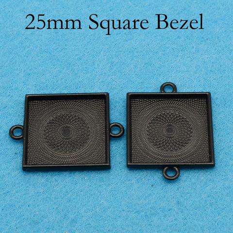 25mm Square Bezel Connector with 2 Loops, Double Loop Pendant Tray Cabochon Setting, Connector Bezel Pendant Blank for Jewelry Making