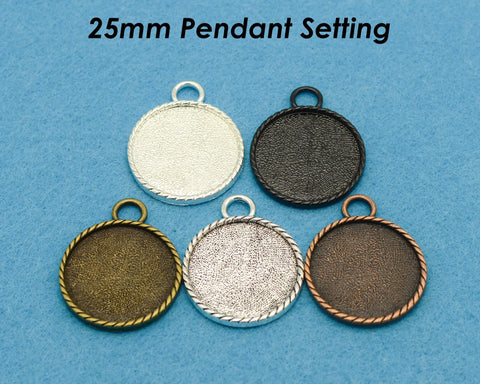 25mm Round Bezel Pendant Blanks, Cabochon Setting, Round Pendant Tray, 25mm Cameo Setting for Jewelry Making