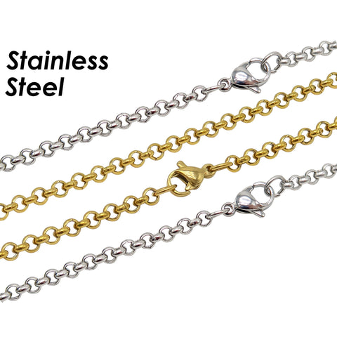 10 x Stainless Steel Necklace Chain Gold Silver, Circle Link Rolo Necklace for Women and Men, Rolo Chain for Jewelry Making