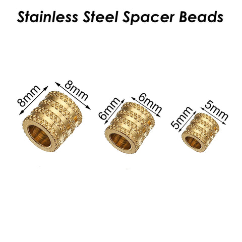 20 x Textured Tube Beads Stainless Steel Spacer Beads Gold Silver, Barrel Beads, Large Hole Column Spacer Beads for Necklace or Bracelets