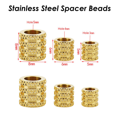 20 x Textured Tube Beads Stainless Steel Spacer Beads Gold Silver, Barrel Beads, Large Hole Column Spacer Beads for Necklace or Bracelets