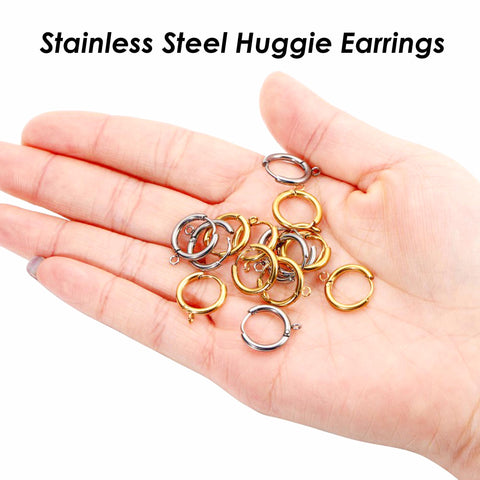 10 x Stainless Steel Huggie Earring Hoop with Loop, Hoop Earrings Gold Silver Ear Hoops, Surgical Earring Findings, Lever Back Earring Hooks