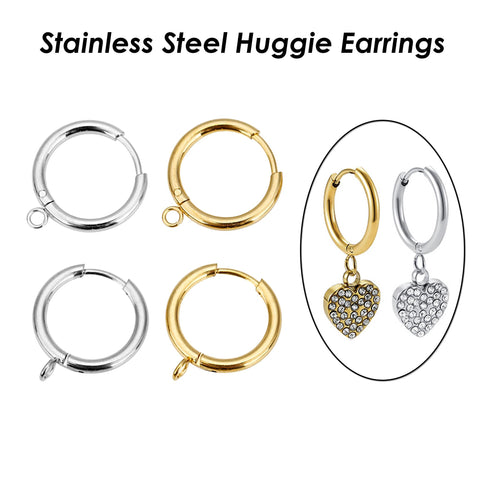 10 x Stainless Steel Huggie Earring Hoop with Loop, Hoop Earrings Gold Silver Ear Hoops, Surgical Earring Findings, Lever Back Earring Hooks