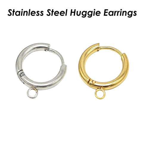 10 x Stainless Steel Huggie Earring Hoop with Loop, Hoop Earrings Gold Silver Ear Hoops, Surgical Earring Findings, Lever Back Earring Hooks