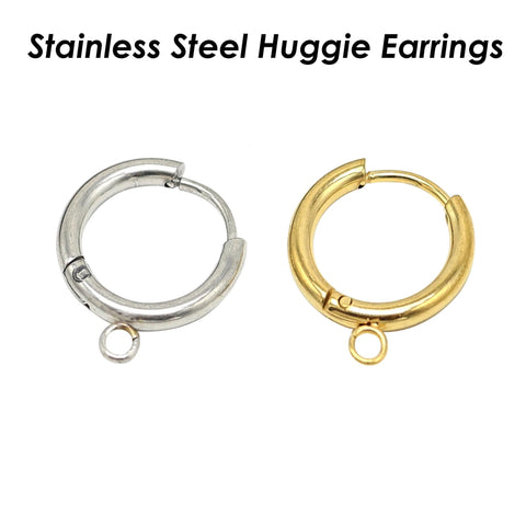 10 x Stainless Steel Ear Hoop with Loop, Huggie Hoop Earrings Gold Silver Earring Hoops, Lever Back Earring Hooks Jewelry Findings