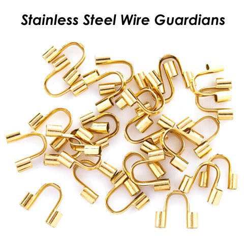 50 x Stainless Steel Wire Guards, Wire Guardians Gold Silver, Wire Protector Loop, Cable Thimble, DIY Jewelry Findings, Beading Supplies