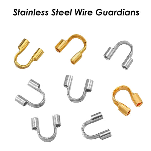 50 x Stainless Steel Wire Guards, Wire Guardians Gold Silver, Wire Protector Loop, Cable Thimble, DIY Jewelry Findings, Beading Supplies