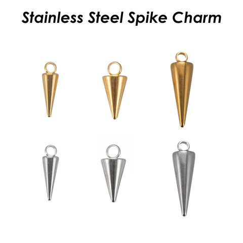 10 x Spike Charms Gold Silver, Stainless Steel Charms, Spike Cone Charms, Spike Pendants for Jewelry Making, Jewelry Supplies