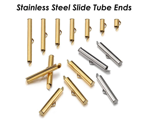 10 x Silde on End Clasp Tube Slider End Caps, Stainless Steel Tube Slider Clips Gold Silver, Slide Tube Ends, Jewelry Supplies