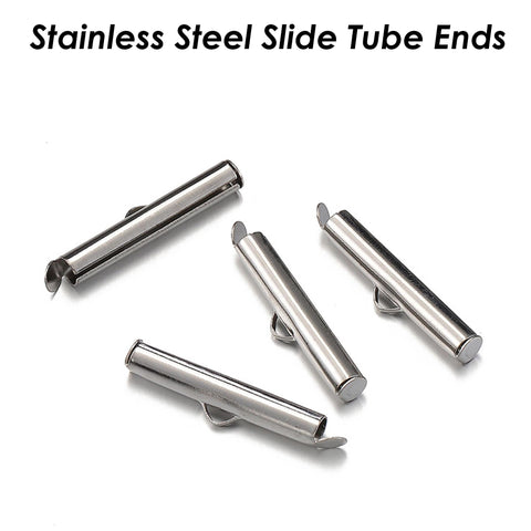 10 x Silde on End Clasp Tube Slider End Caps, Stainless Steel Tube Slider Clips Gold Silver, Slide Tube Ends, Jewelry Supplies