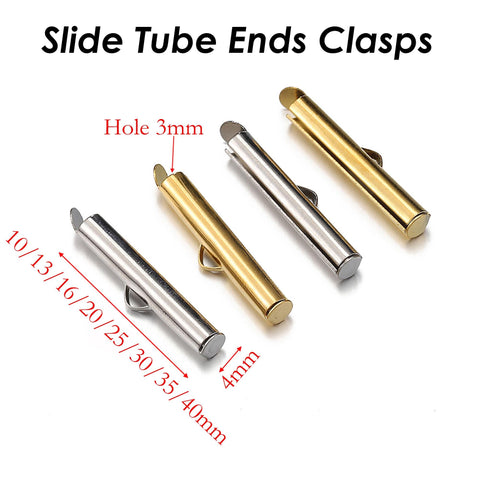 10 x Silde on End Clasp Tube Slider End Caps, Stainless Steel Tube Slider Clips Gold Silver, Slide Tube Ends, Jewelry Supplies