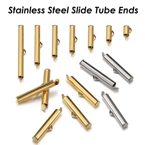 10 x Silde on End Clasp Tube Slider End Caps, Stainless Steel Tube Slider Clips Gold Silver, Slide Tube Ends, Jewelry Supplies