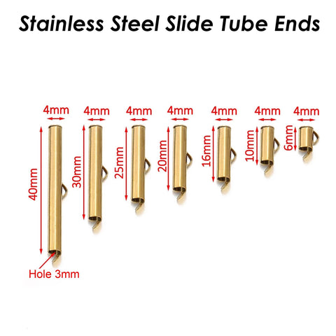 10 x Silde on End Clasp Tube Slider End Caps, Stainless Steel Tube Slider Clips Gold Silver, Slide Tube Ends, Jewelry Supplies