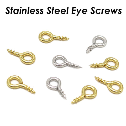 50 x Stainless Steel Eye Screws Gold Silver, Screw Eye Bails, Screw Eye Pin, Eye Pin Bail Peg for Jewelry Making, Jewelry Supplies