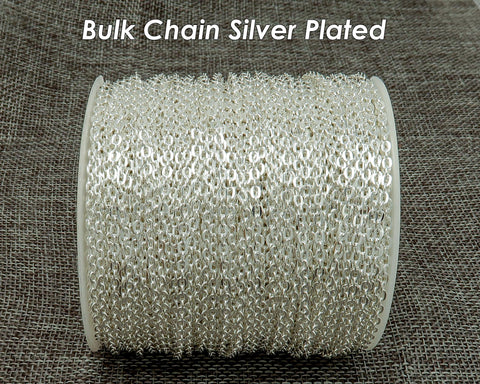 30 feet- Bulk Chain for Jewelry Making, Wholesale Silver Plated Chain by Spool Yard Roll, Bronze Copper Gunmetal Gold Cable Link Chain