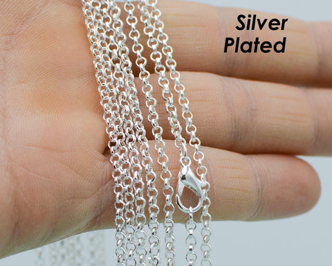 Silver Plated Rolo Chain Necklace for Women, 18 24 30 Inches Soldered Link Necklace Silver Chain Necklace for Women Jewelry Making