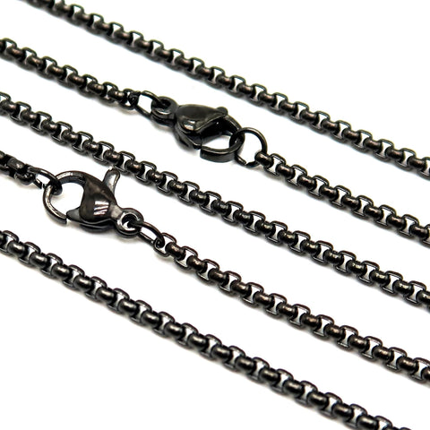 10 x Stainless Steel Box Chain Black Gold Silver, Stainless Steel Necklace for Men Women, Black Silver Gold Box Chain for Jewelry Making