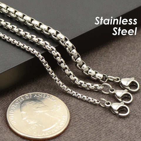 Stainless Steel Necklace for Men Women, 16, 18, 20, 22, 24, 30 Inches Round Box Chain Necklace, Stainless Steel Chain Necklace Wholesale