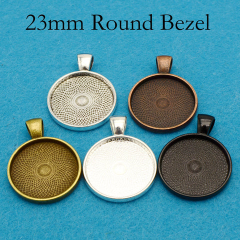 23mm Round Pendant Tray, 7/8 Inch Pendant Blanks, 23mm Round Bezel Cup, 23mm Cabochon Setting Base for Jewelry Making