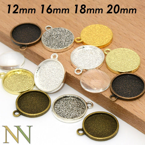 Round Bezel Setting 12mm 16mm 18mm 20mm Round Silver Gold Bronze Copper Pendant Tray Blanks for Glass Cabochon Resin Jewelry Making