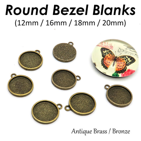 Round Bezel Setting Gold Silver Bronze Copper Gunmetal Round Pendant Tray Blanks for Glass Cabochon Resin Necklace Earrings Making