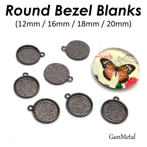 Round Bezel Setting Gold Silver Bronze Copper Gunmetal Round Pendant Tray Blanks for Glass Cabochon Resin Necklace Earrings Making