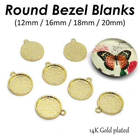 Round Bezel Setting Gold Silver Bronze Copper Gunmetal Round Pendant Tray Blanks for Glass Cabochon Resin Necklace Earrings Making