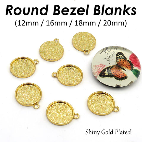 Round Bezel Setting Gold Silver Bronze Copper Gunmetal Round Pendant Tray Blanks for Glass Cabochon Resin Necklace Earrings Making