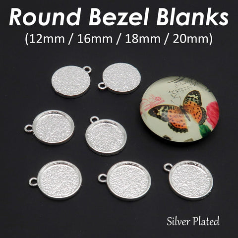 Round Bezel Setting Gold Silver Bronze Copper Gunmetal Round Pendant Tray Blanks for Glass Cabochon Resin Necklace Earrings Making