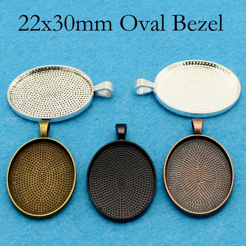 22x30mm Pendant Tray, Oval Bezel Pendant Setting, 22x30mm Cabochon Base, Oval Pendant Blanks Silver Bronze Copper Black for Jewelry Making