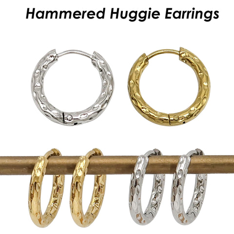 Hammered Huggie Hoop Earrings Gold Silver Stainless Steel Huggie Hoops for Women, Huggie Earring Hoop, Hoop Earrring Clip