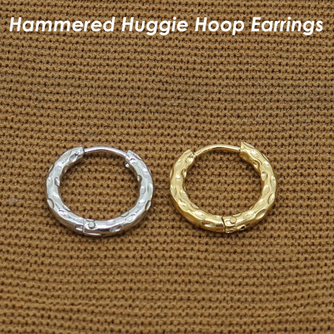 Hammered Huggie Hoop Earrings Gold Silver Stainless Steel Huggie Hoops for Women, Huggie Earring Hoop, Hoop Earrring Clip