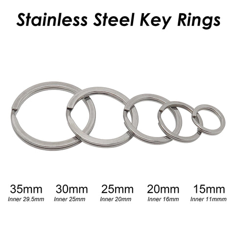 Stainless Steel Key Ring 15/20/25/30/35mm, Muscly Round Keyring Bulk Wholesale, Silver Tone Flat Split Rings for Key Chain Making